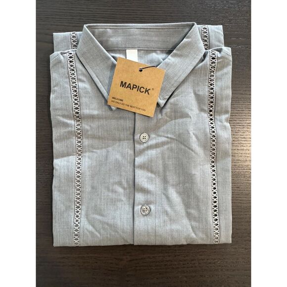 Men's Button Down Shirt Casual Short Sleeve Dress Shirts Gray Beach S Small New - Picture 2 of 2